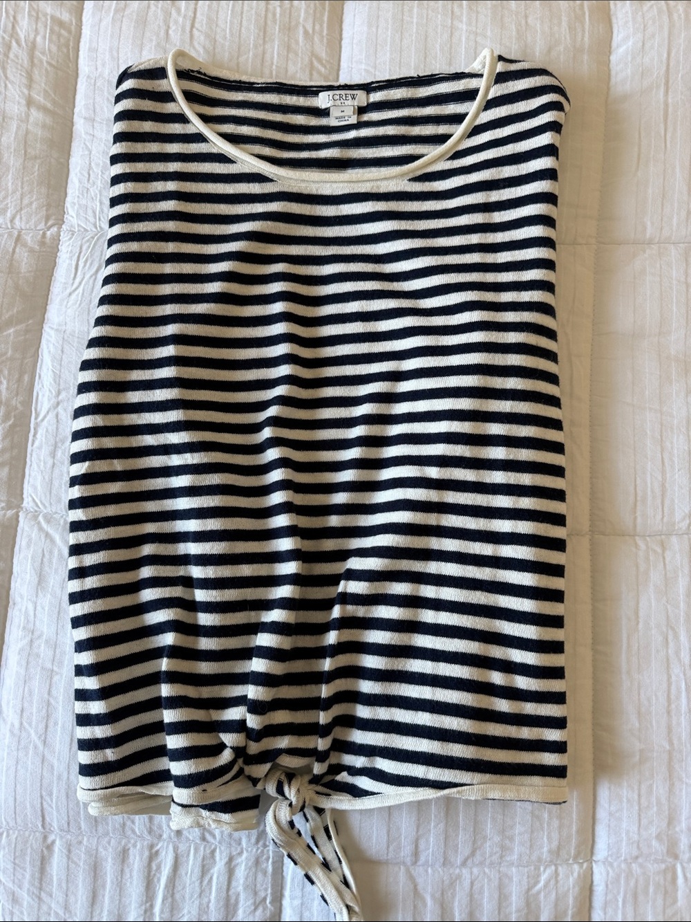 J. Crew Black & Cream Striped cotton Tie-Hem Knit Top